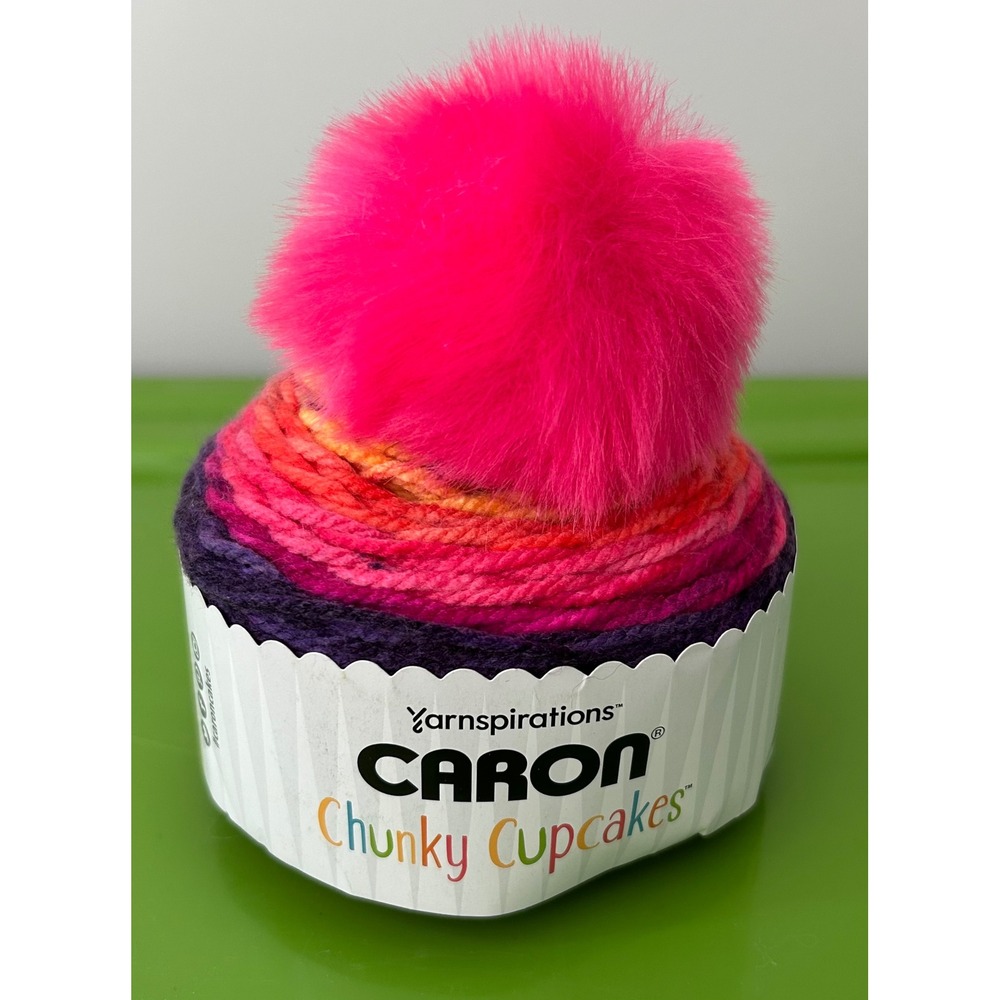 Caron Chunky Cupcakes Berry Blast‎ Bulky Acrylic Yarn with Pompom 3.5oz 100g